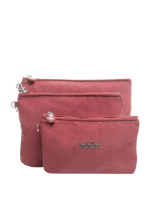 KIPLING IAKA L WRISTLET Trio pochette con polsierina glitter carmine - Borse Donna