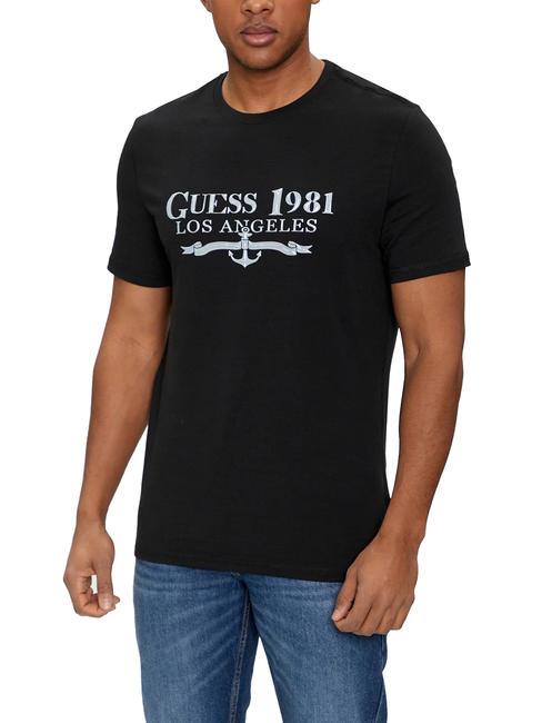GUESS 1981 TRIANGLE T-shirt in cotone elasticizzato jetbla - T-shirt Uomo