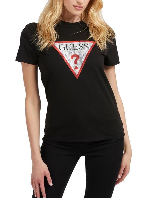 GUESS CLASSIC FIT LOGO T-shirt con logo triangolo jetbla - T-shirt e Top Donna