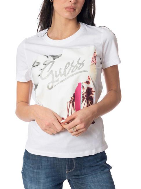GUESS COLLAGE T-shirt con stampa white palm print - T-shirt e Top Donna