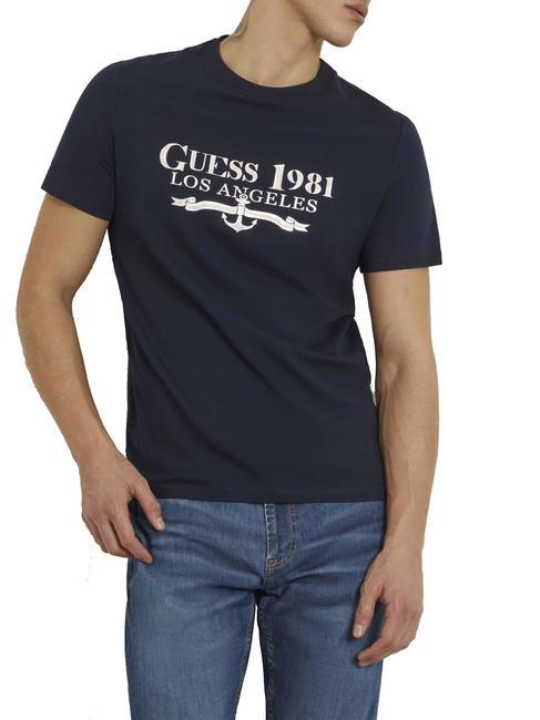 GUESS 1981 TRIANGLE T-shirt in cotone elasticizzato smartblue - T-shirt Uomo