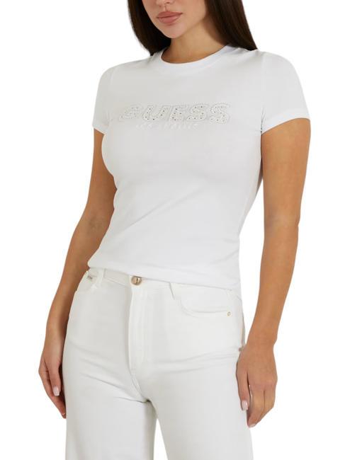 GUESS SANGALLO T-shirt in cotone stretch purwhite - T-shirt e Top Donna