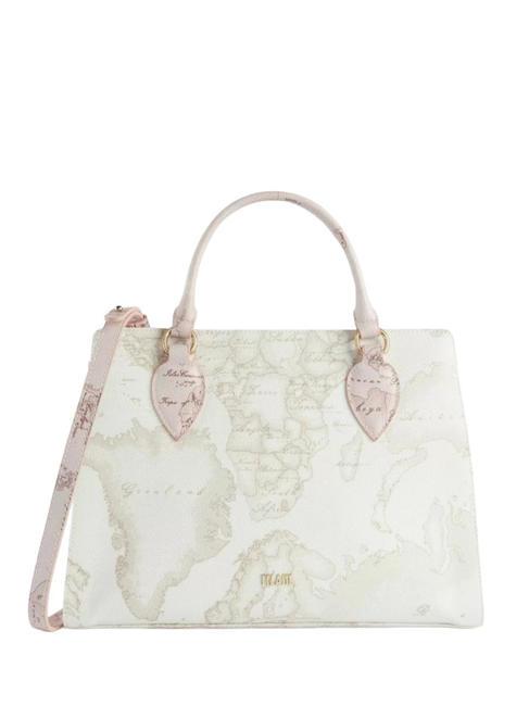 Borsa Alviero Martini Prima Classe - Bauletto In Saffiano Con Stampa Geo White, Tracolla Regolabile - Foto 9