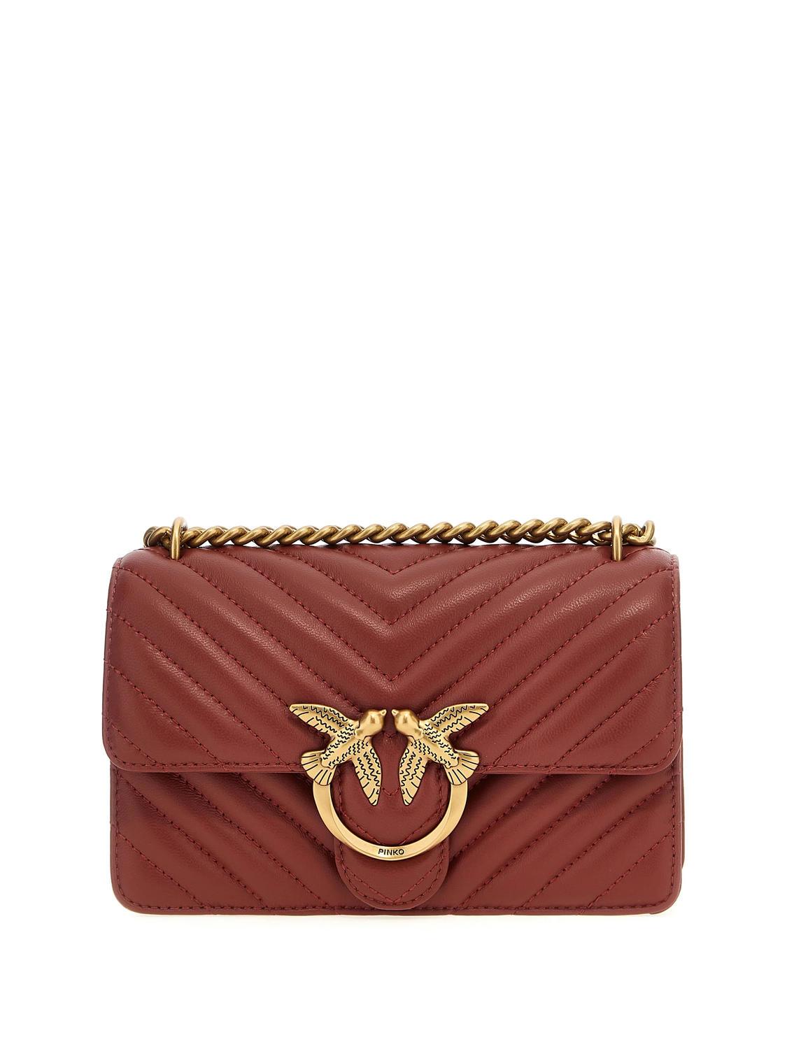 Pinko Mini Love Bag Borsa One Chevron Ocra Rosso-Antique Gold