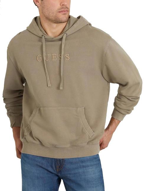 GUESS FINCH TERRY Felpa oversize con tasca e cappuccio slate taupe multi - Felpe Uomo