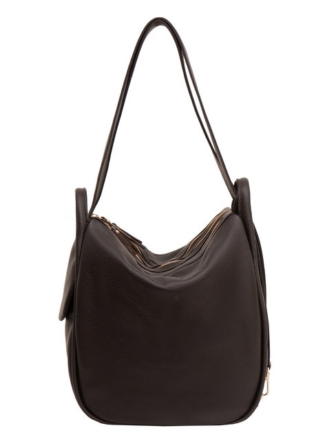 LESAC TRIO  Zaino sacca in pelle martellata caffe25 - Borse Donna