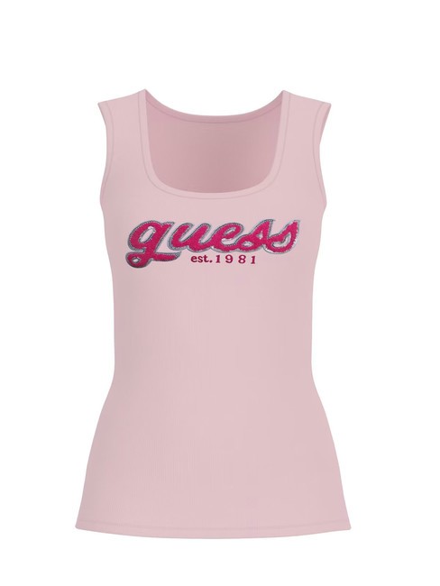 GUESS CHENILLE LOGO  Top in cotone low key pink - T-shirt e Top Donna