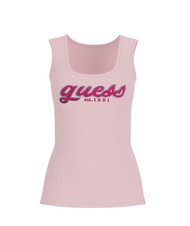 GUESS CHENILLE LOGO  Top in cotone low key pink - T-shirt e Top Donna - 1