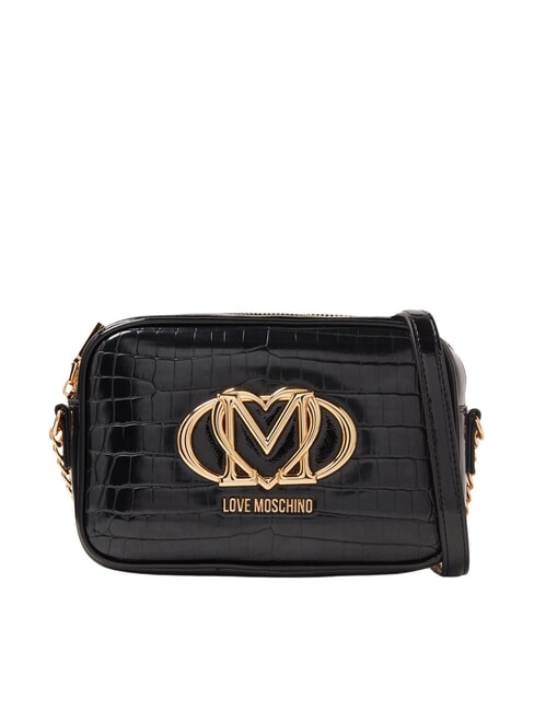 LOVE MOSCHINO CROCO PRINTED Borsa camera case a tracolla croco nero - Borse Donna