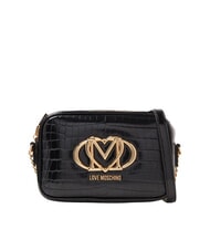 LOVE MOSCHINO CROCO PRINTED Borsa camera case a tracolla croco nero - Borse Donna - 1