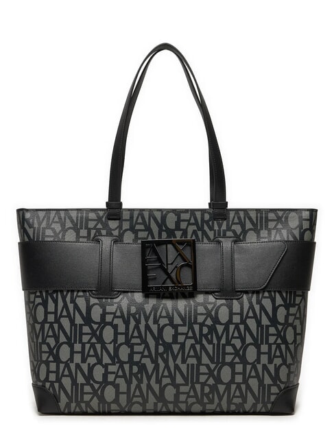 ARMANI EXCHANGE SUSIE Borsa shopper logo all over beige/nero - Borse Donna