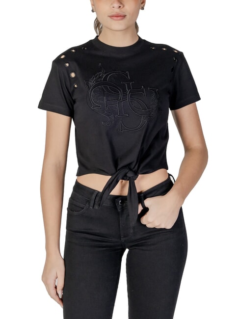 GUESS CN SS EYELET T-shirt con nodo e ricamo jetbla - T-shirt e Top Donna