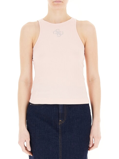 GUESS NEW SL ROUND GUENDALINA Canotta logo 4G strass pink pearl - T-shirt e Top Donna