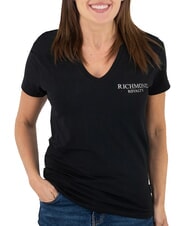 JOHN RICHMOND VATICI T-shirt stretch stampa logo black/silver dark - T-shirt e Top Donna - 1