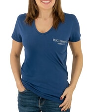JOHN RICHMOND VATICI T-shirt stretch stampa logo blue/silver dark - T-shirt e Top Donna - 1