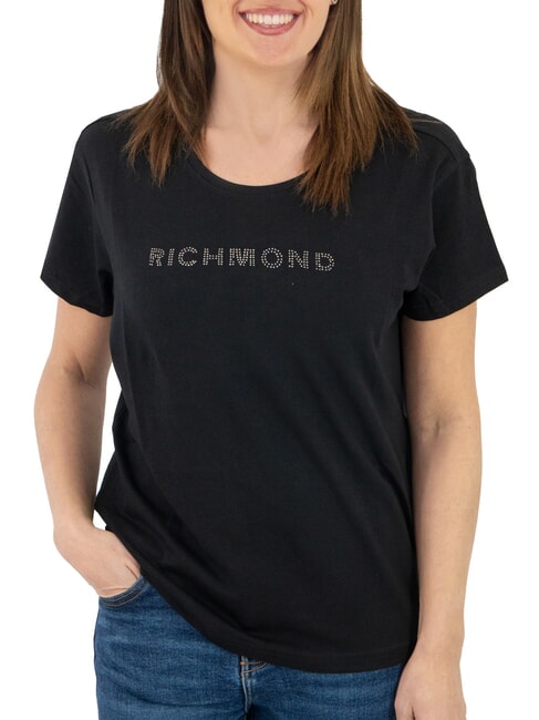 JOHN RICHMOND MECHI T-shirt stretch con logo strass black - T-shirt e Top Donna