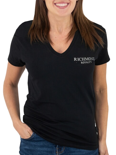 JOHN RICHMOND VATICI T-shirt stretch stampa logo black/silver dark - T-shirt e Top Donna