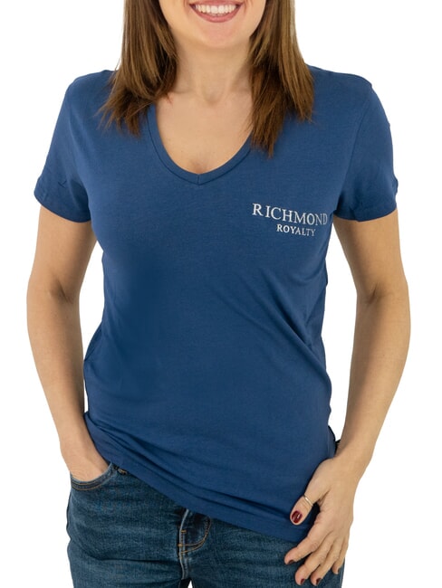 JOHN RICHMOND VATICI T-shirt stretch stampa logo blue/silver dark - T-shirt e Top Donna