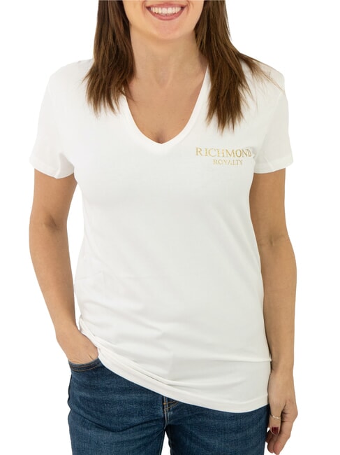 JOHN RICHMOND VATICI T-shirt stretch stampa logo off-white/gold - T-shirt e Top Donna