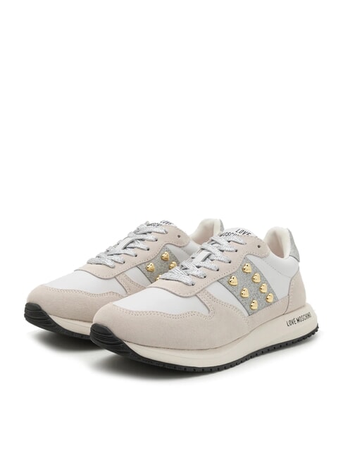 LOVE MOSCHINO DUNE 30 Sneakers con borchiette a cuore bianco/argento10 - Scarpe Donna