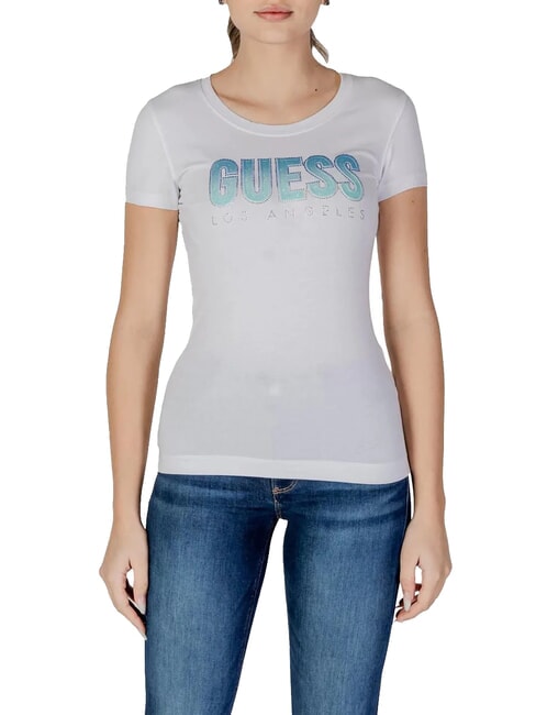 GUESS CN SS GLITTER  T-Shirt in cotone purwhite - T-shirt e Top Donna