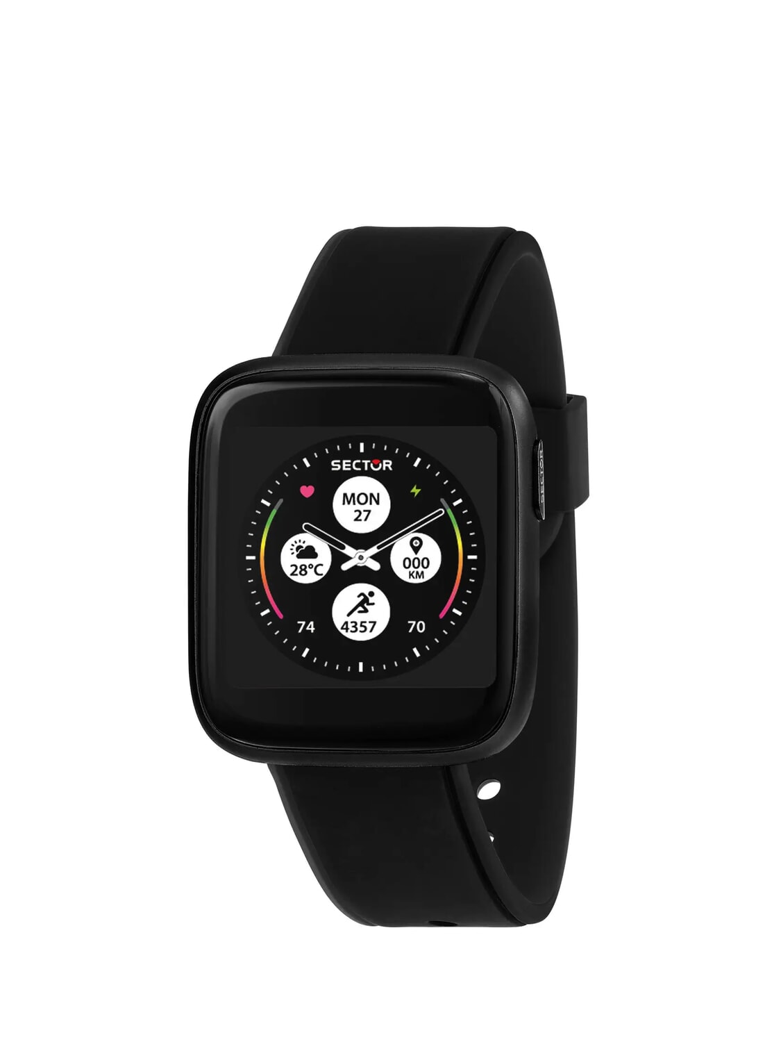 Sector No Limits S-04 Colours Smartwatch Uomo – Cassa 40x34,7 Mm, Cinturino Silicone Nero/rosso, Touch Screen, 3 ATM - 4