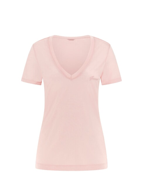 GUESS VN SS LIGHT BASIC T-shirt morbida con scollo a V pink pearl - T-shirt e Top Donna