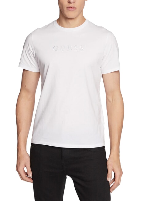 GUESS LOGO EMBROIDERY T-shirt in cotone purwhite - T-shirt Uomo