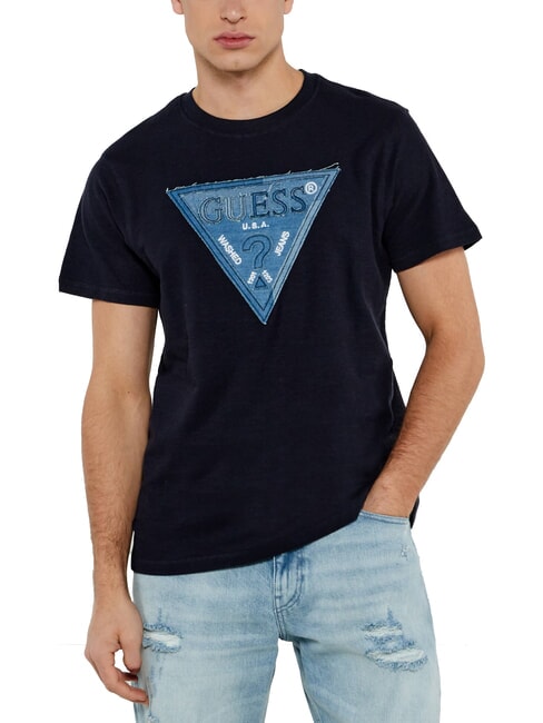 GUESS TRIANGLE T-shirt con maxi patch logo jetbla - T-shirt Uomo
