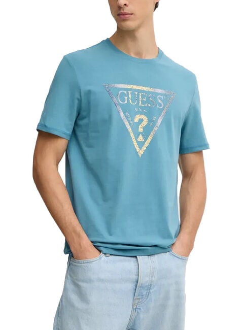 GUESS TRIANGLE T-shirt con maxi stampa wild storm blue - T-shirt Uomo