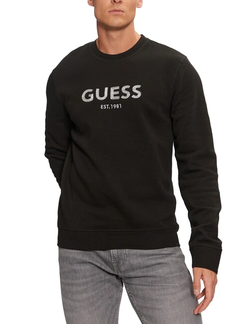 GUESS BOX Felpa ricamo logo metallico jetbla - Felpe Uomo