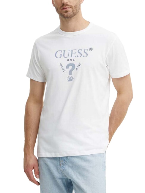 GUESS TRIANGLE T-shirt in cotone con stampa purwhite - T-shirt Uomo