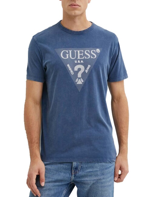 GUESS TRIANGLE T-shirt in cotone con stampa pennant blue - T-shirt Uomo