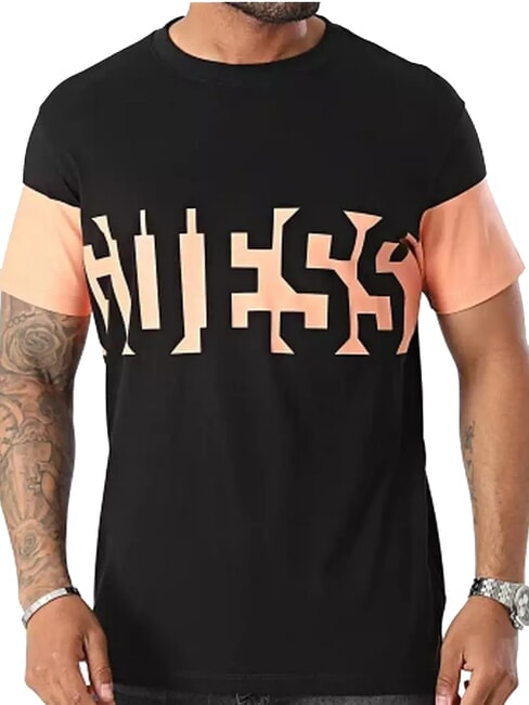 GUESS ORIZZONTAL T-shirt stampa maxi logo jetbla - T-shirt Uomo
