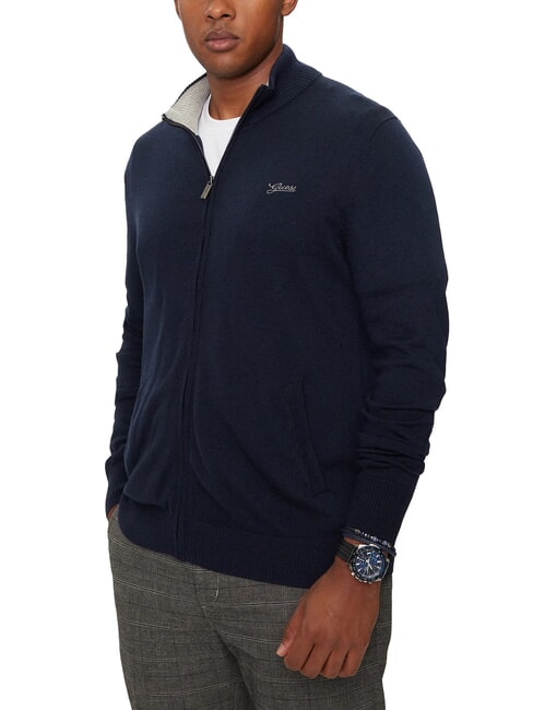 GUESS DARREL Cardigan a collo alto full zip smartblue - Maglie Uomo