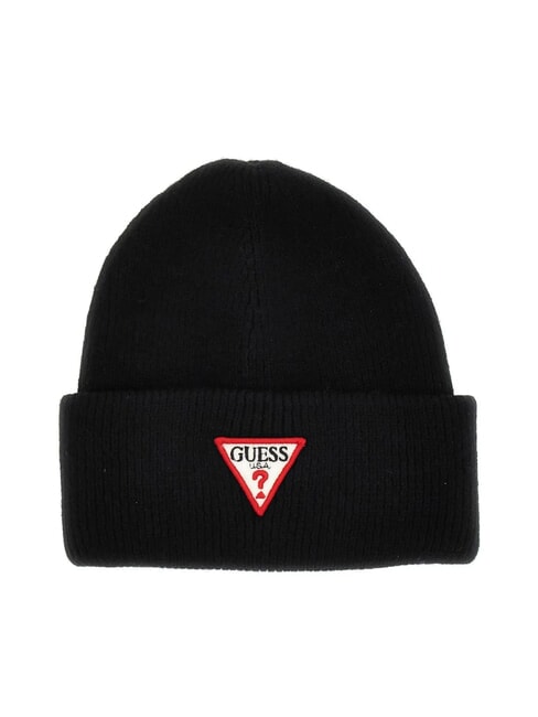 GUESS PATCH TRIANGOLO Berretto con risvolto NERO - Cappelli