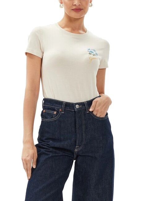 GUESS FLOWERS T-shirt stretch vanilla blush - T-shirt e Top Donna