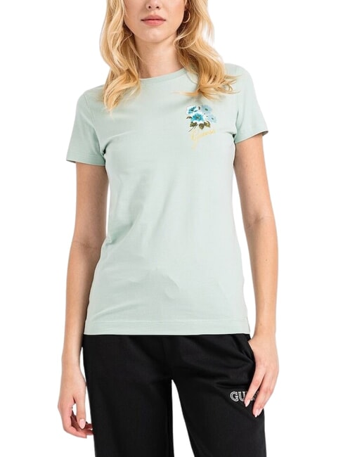 GUESS FLOWERS T-shirt stretch soft mint - T-shirt e Top Donna
