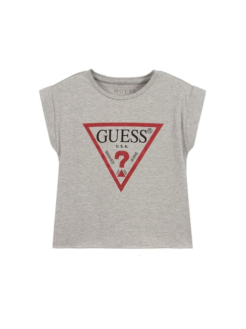 GUESS CORE KIDS Cropped T-shirt con stampa light heather grey m - T-shirt Bambino