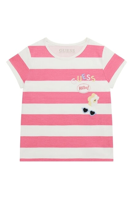 GUESS KIDS T-shirt a strisce white and fuchsia st - T-shirt Bambino