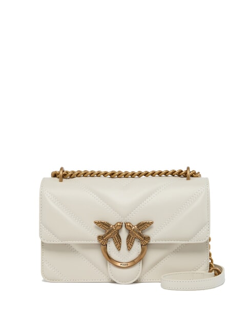 PINKO LOVE ONE MINI Borsa in nappa trapuntata chevron bianco seta-antique gold - Borse Donna