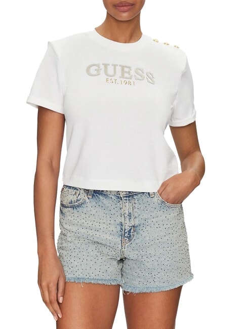 GUESS CN SS CROPPED T-Shirt in cotone purwhite - T-shirt e Top Donna