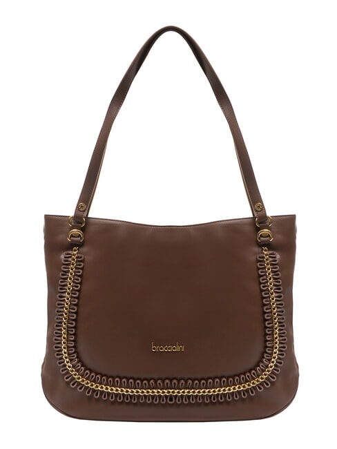 BRACCIALINI NAOMI Borsa a spalla in pelle con catena marrone - Borse Donna