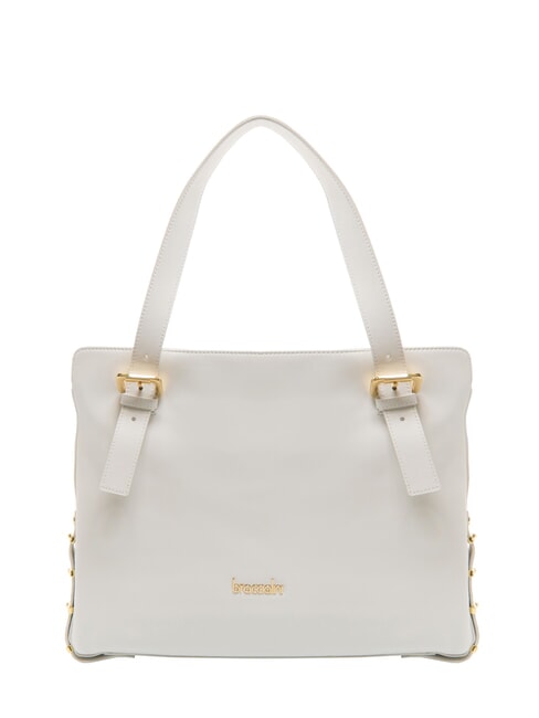 BRACCIALINI NORA Borsa shopping in pelle con fibbie bianco - Borse Donna
