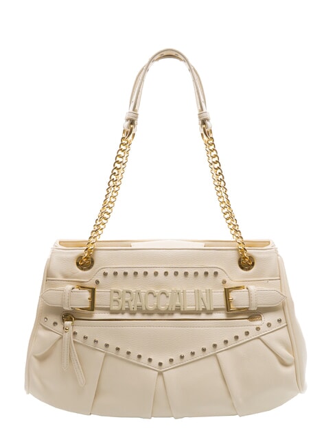 BRACCIALINI GISELLE Borsa a spalla con logo metallico beige - Borse Donna