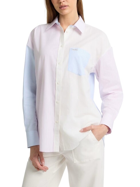 GUESS JEANS LS OVERSIVE POCKETS Camicia ampia a righe striped multi color - Camicie Donna