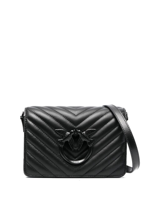 PINKO LOVE CLICK CHEVRON Borsa mini tracolla in pelle nero limousine block color - Borse Donna
