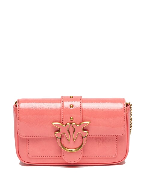 PINKO LOVE ONE Borsa mini lucida a tracolla fiore di pesco-antique gold - Borse Donna