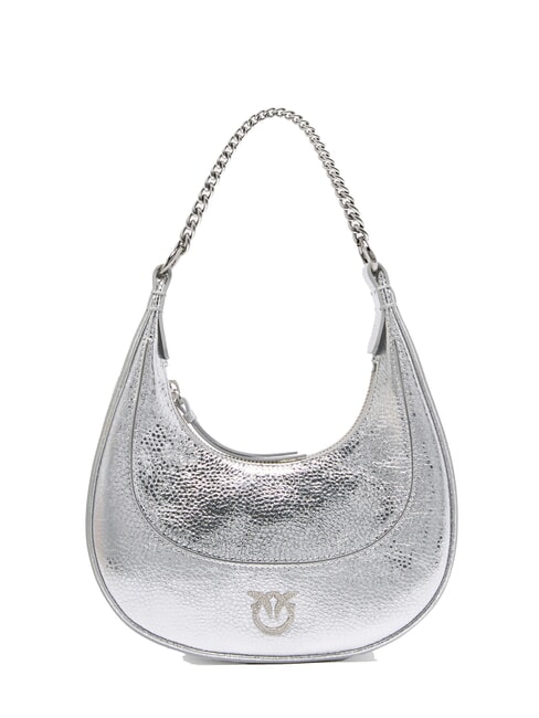 PINKO BRIOCHE Borsa a spalla in pelle metallizzata argento-nickel lucido - Borse Donna