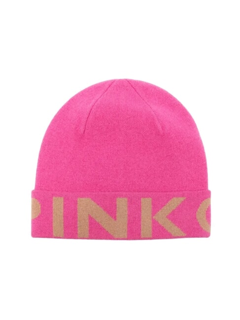 PINKO CALAMARO Berretto logo jacquard fuxia/cammello - Cappelli